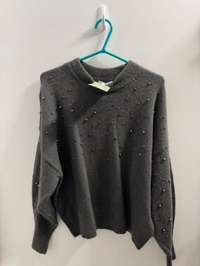 Charcoal Beaded Crewneck Sweater - Women